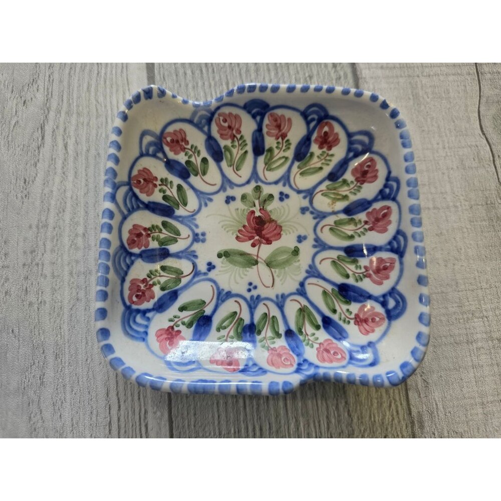 Vintage Manisis Blue White Floral Ceramic Square Decorative Dish